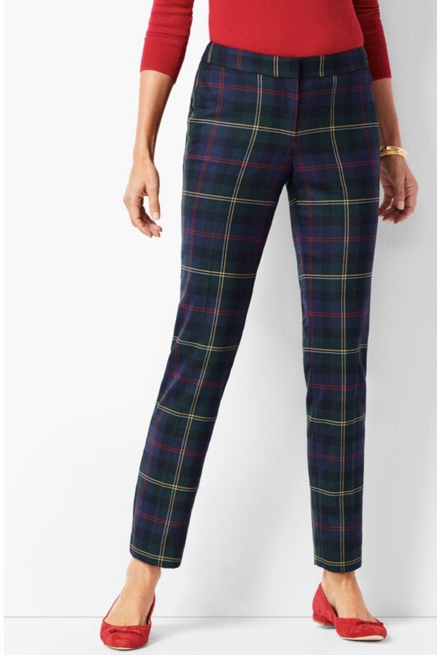 TALBOTS Green Plaid Wool blend Hampshire Ankle Pants 18 w Petite holiday